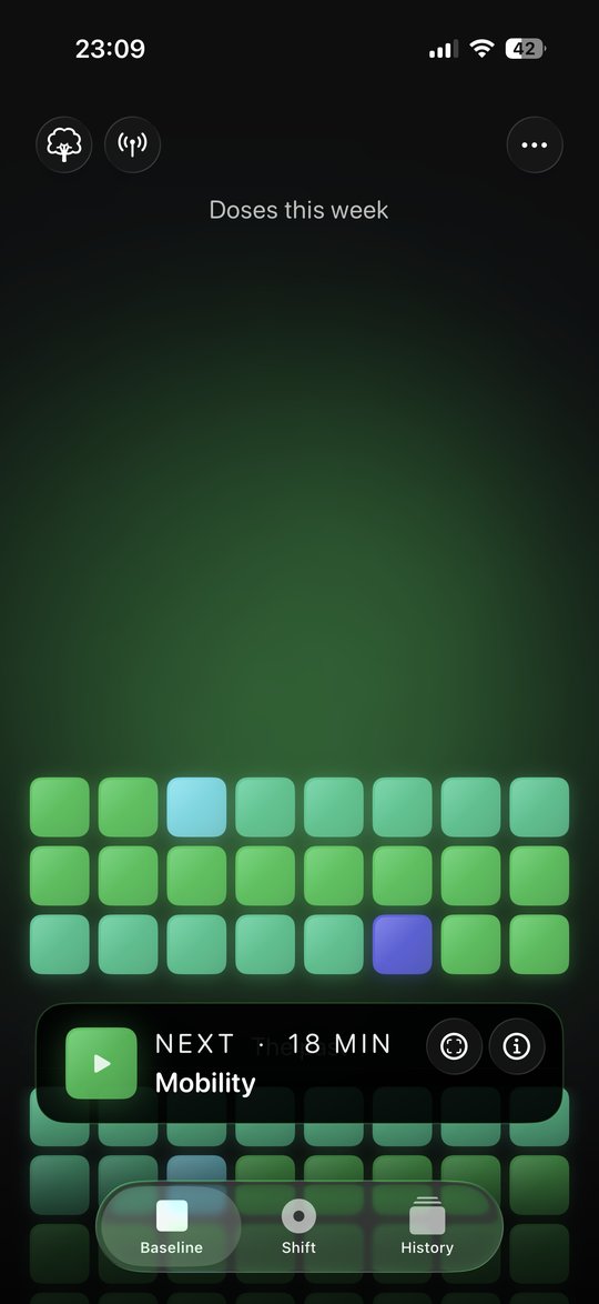 BaselineBody home screen with block grid and start button